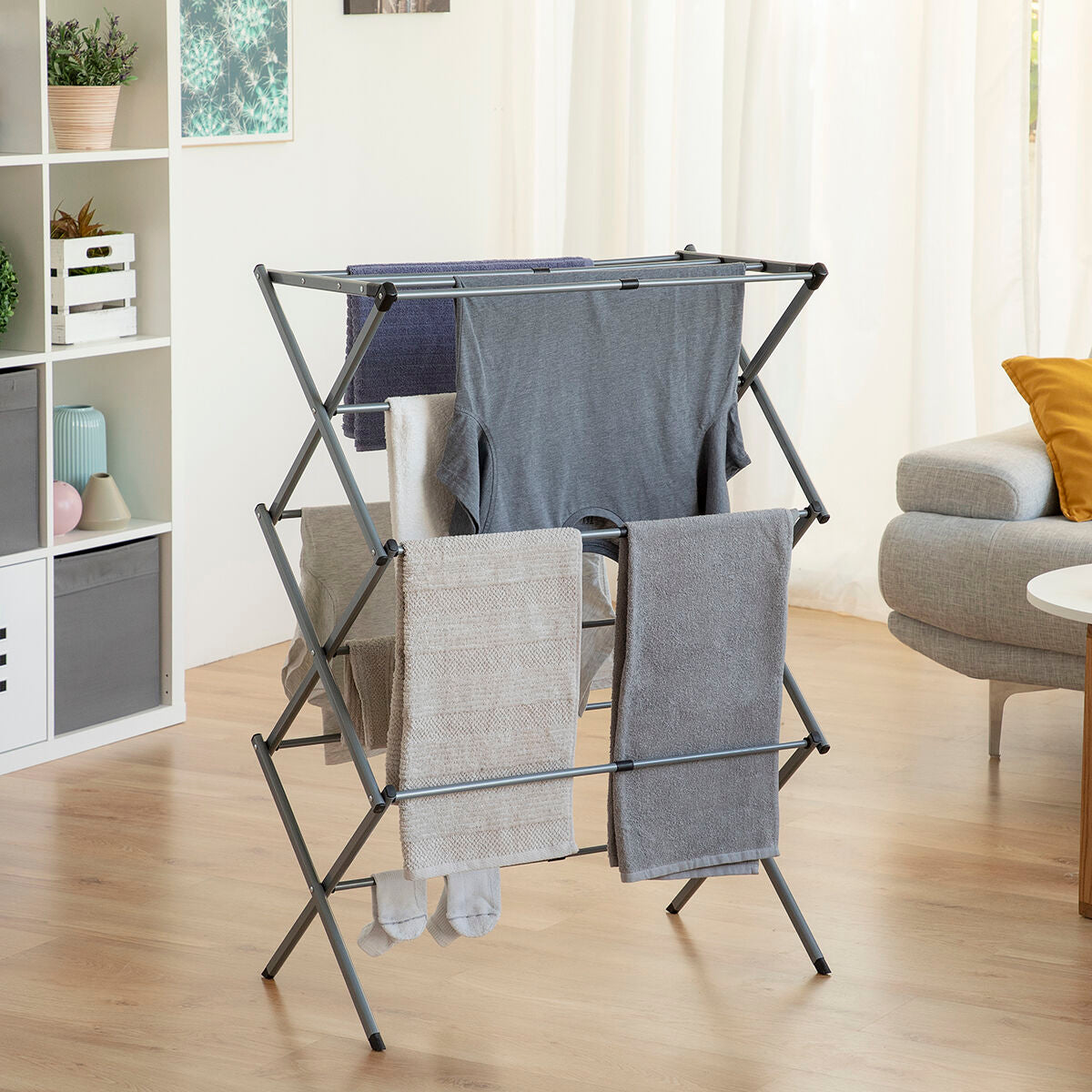 Folding and Extendable Metal Clothes Dryer with 3 Levels Cloxy