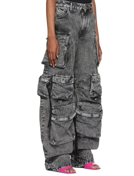Retro High Waist Baggy Cargo Denim Pants for Women