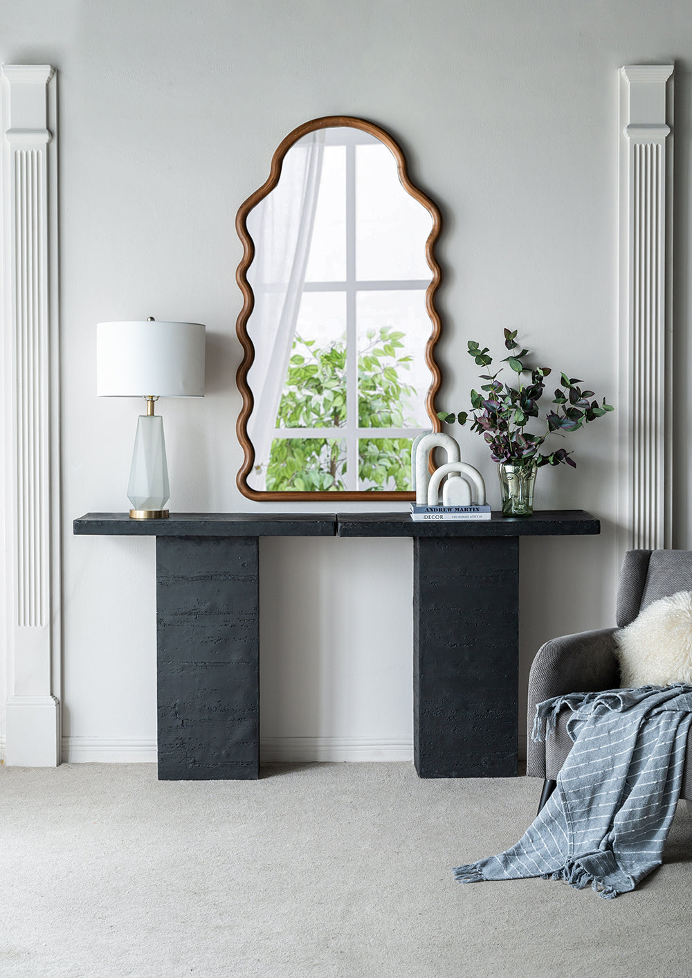 Arched Wood Frame Full-Length Mirror, Brown, 30 × 55 in