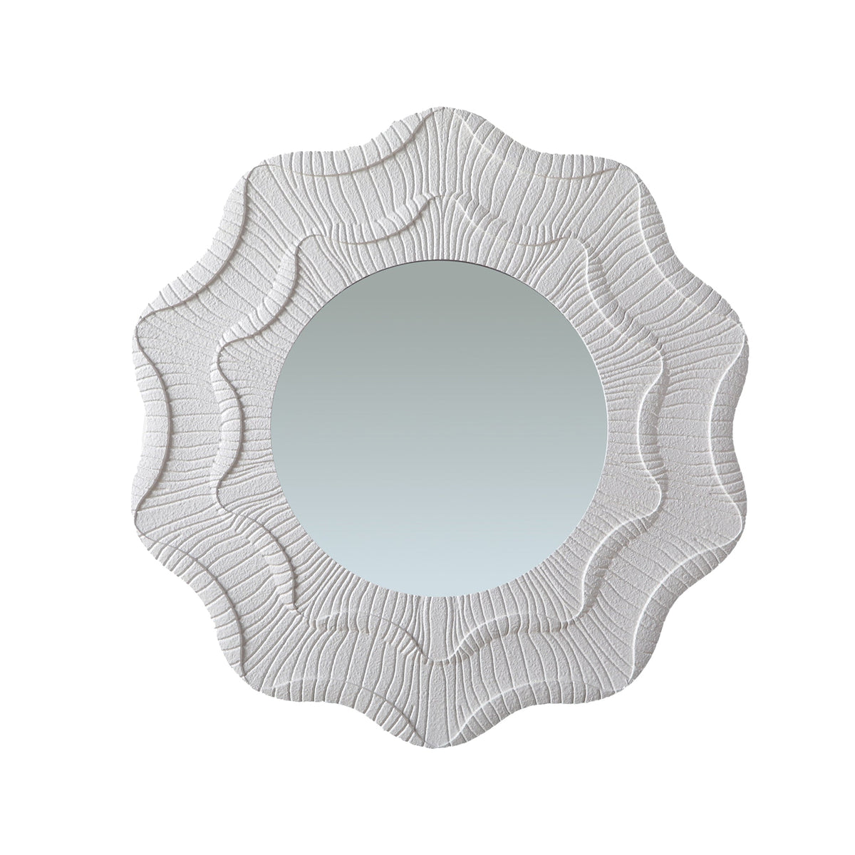 Round Cream Flower Wall Mirror with Wavy Frame for Decorative Home