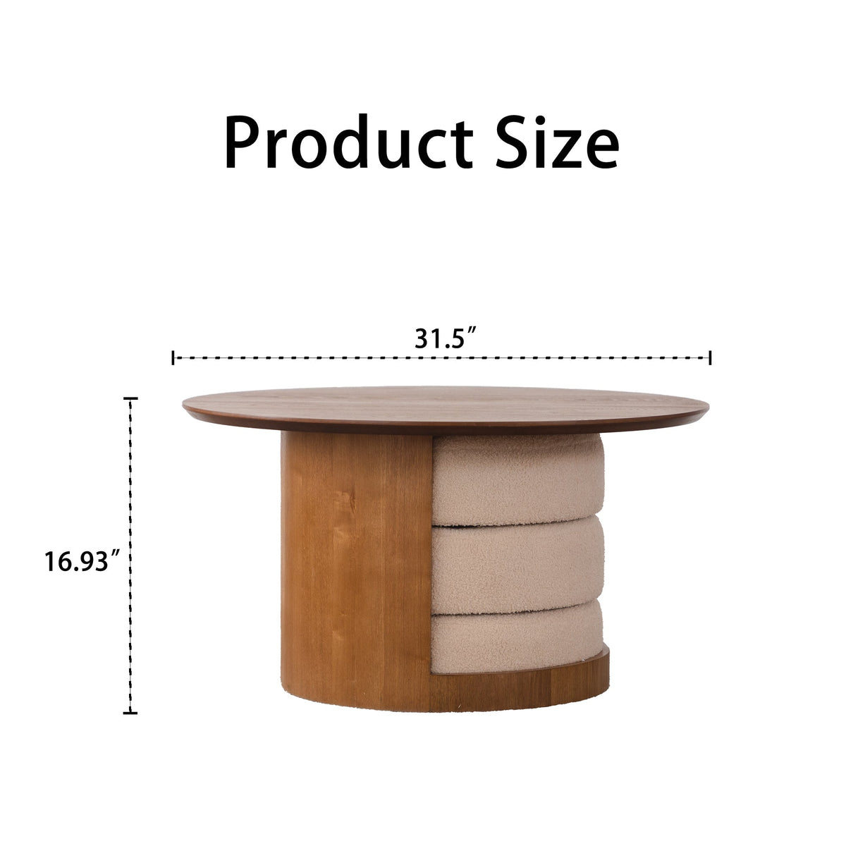 Round Walnut Coffee Table with Three Nesting Teddy Stools for Living