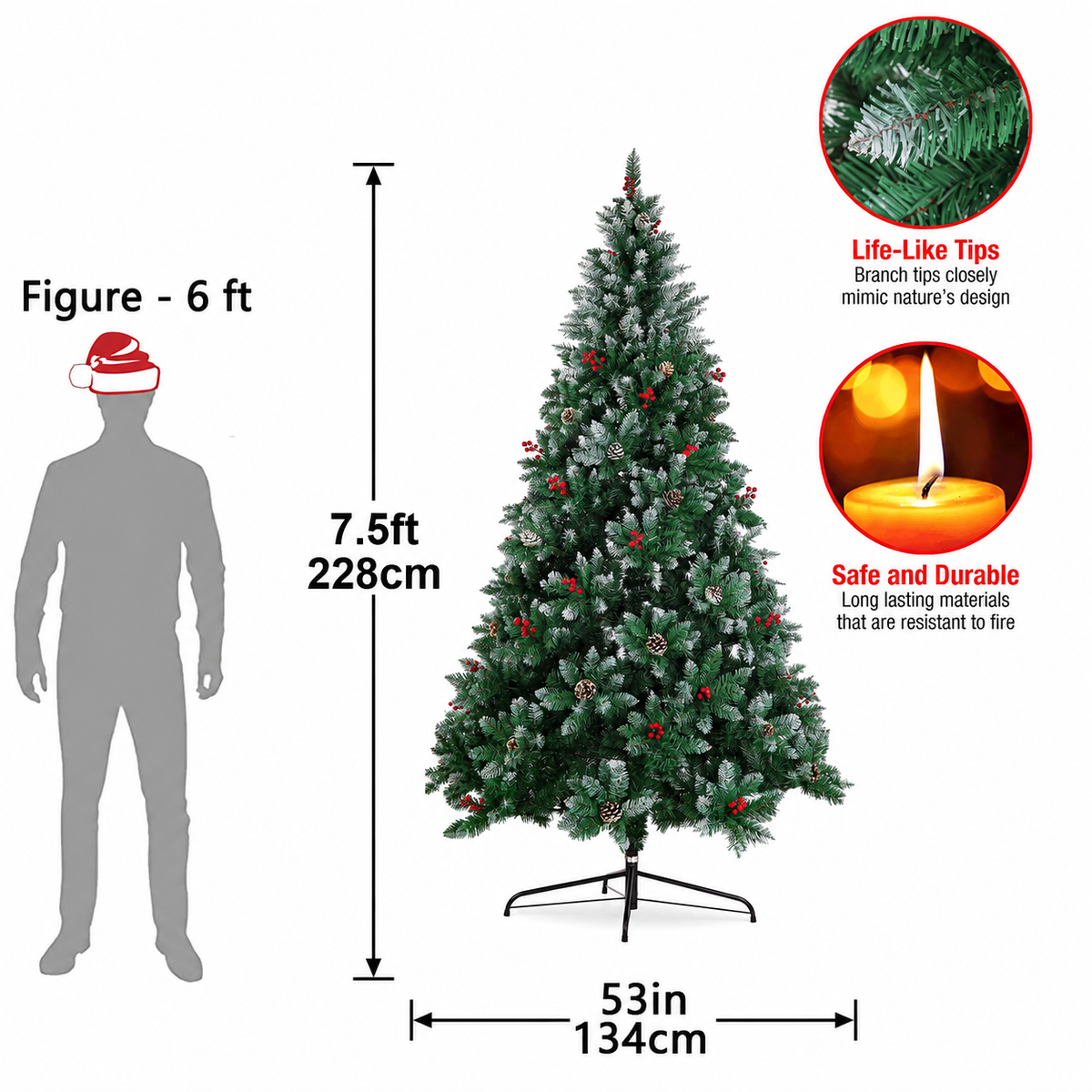 Prelit Artificial Christmas Tree with Multicolor LED Lights and Full