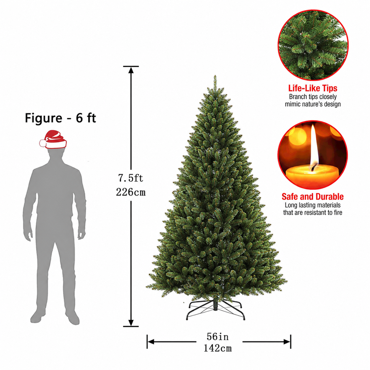 Full Unlit Artificial Christmas Tree with Hinged Branches and Folding