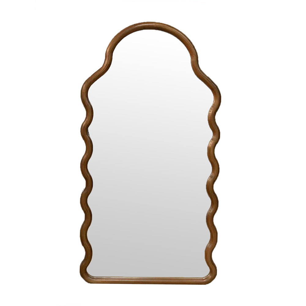 Arched Wood Frame Full-Length Mirror, Brown, 30 × 55 in