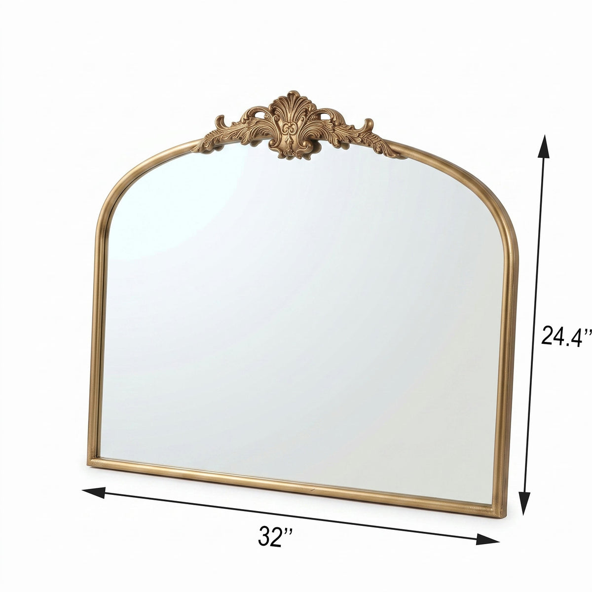Wide French Baroque Arched Wall Mirror with Ornate Metal Frame for