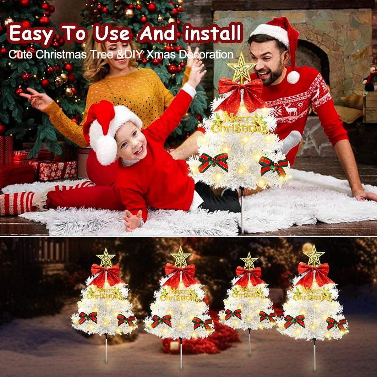 White Christmas Tree Solar Pathway Lights