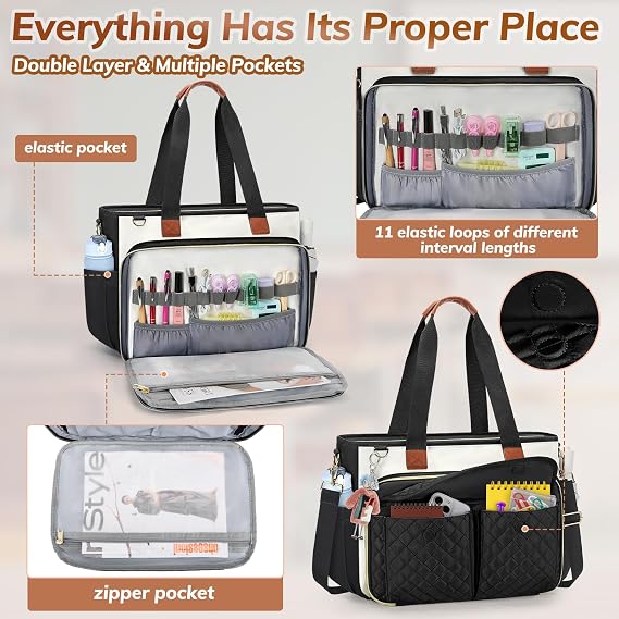 Teacher Work Tote Bag with 15.6" Laptop Fit & Cup Holders