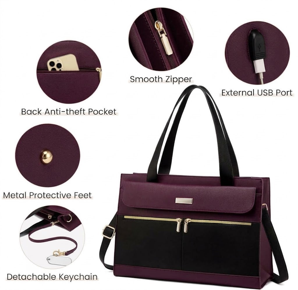 15.6" Laptop Tote Bag with Detachable Clutch
