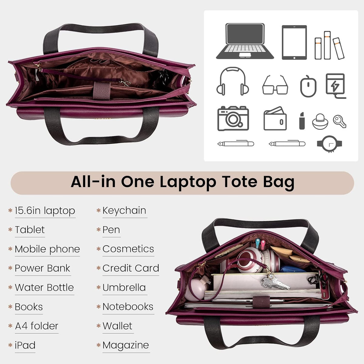 15.6" Laptop Tote Bag with Detachable Clutch
