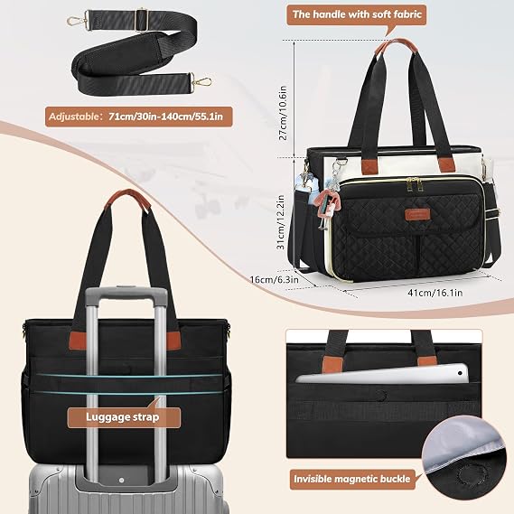 Teacher Work Tote Bag with 15.6" Laptop Fit & Cup Holders