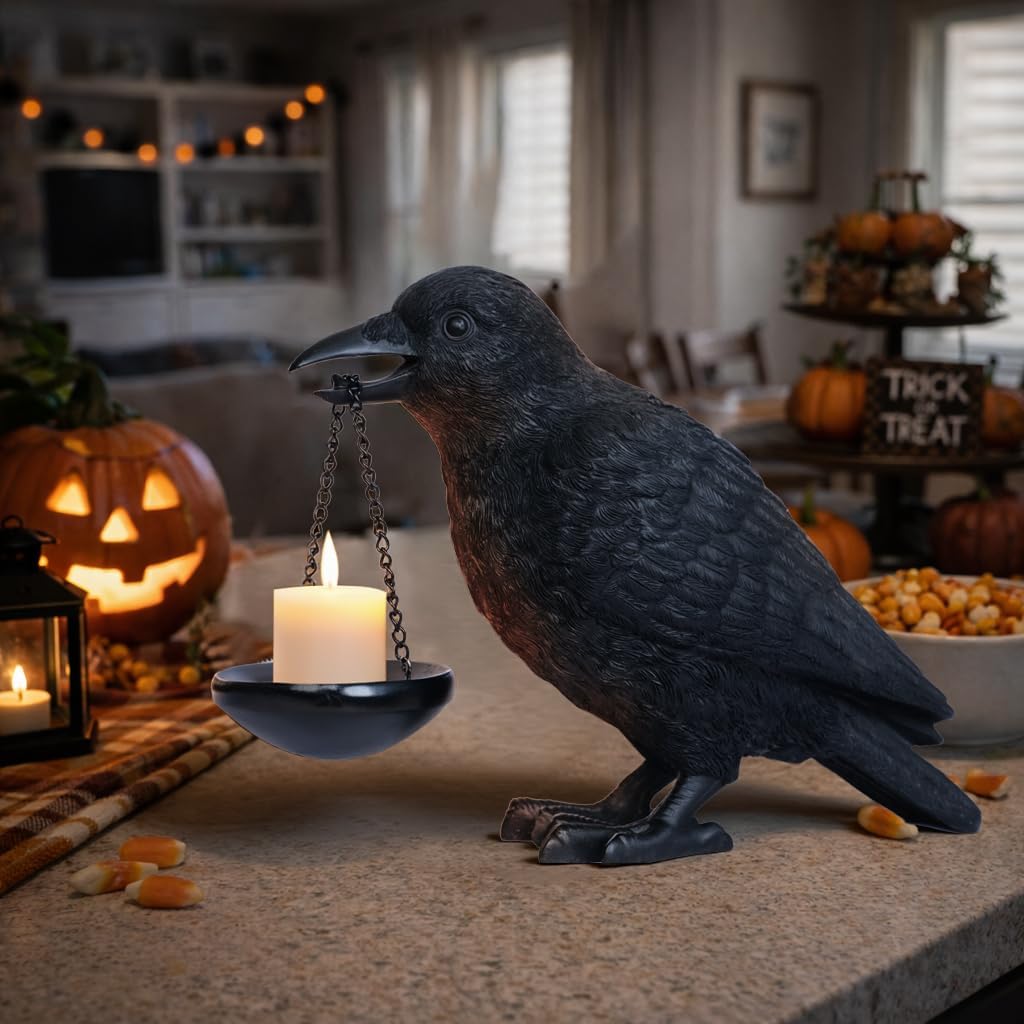 Gothic Raven Candle Holder with Tealight Tray