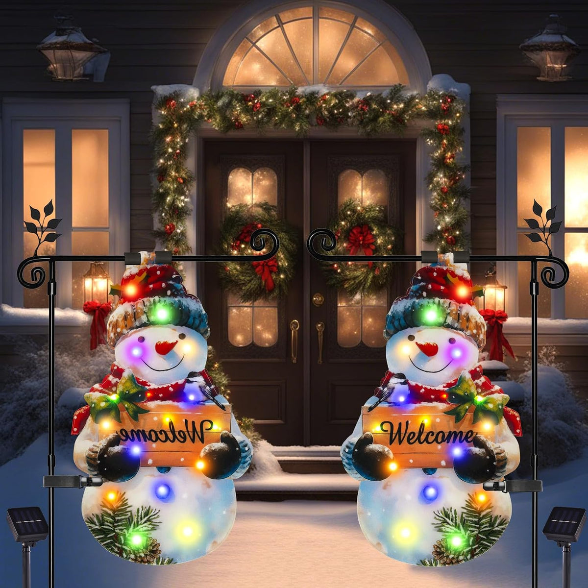 Lighted Christmas Snowman Garden Flag
