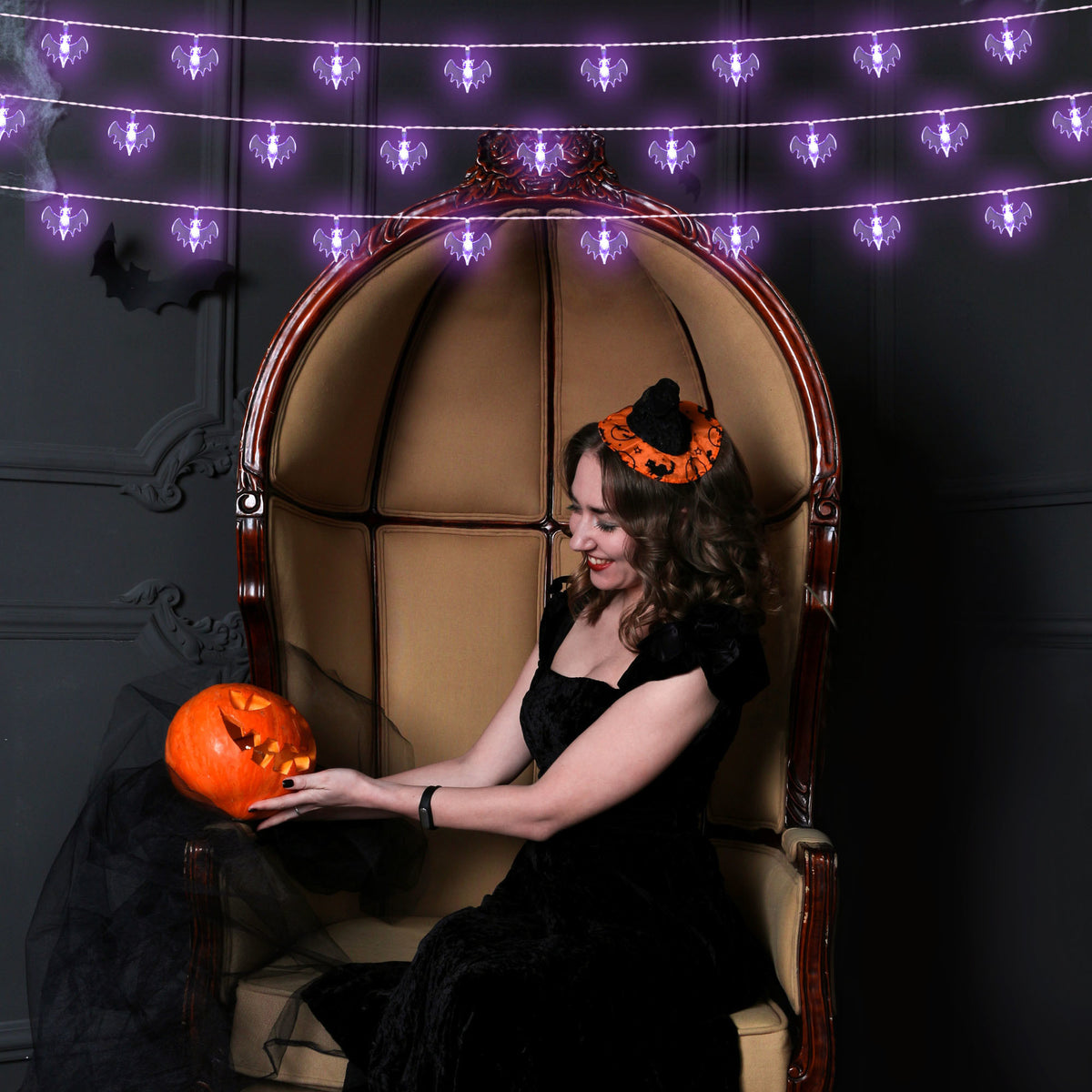 LED Purple bats Halloween String Lights