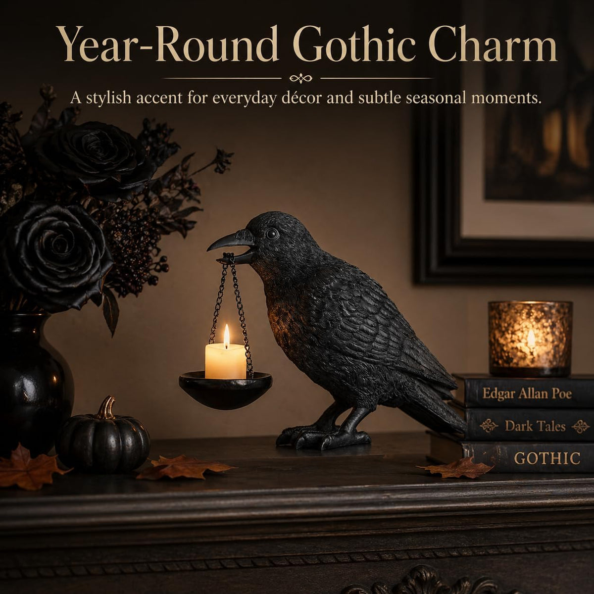 Gothic Raven Candle Holder with Tealight Tray