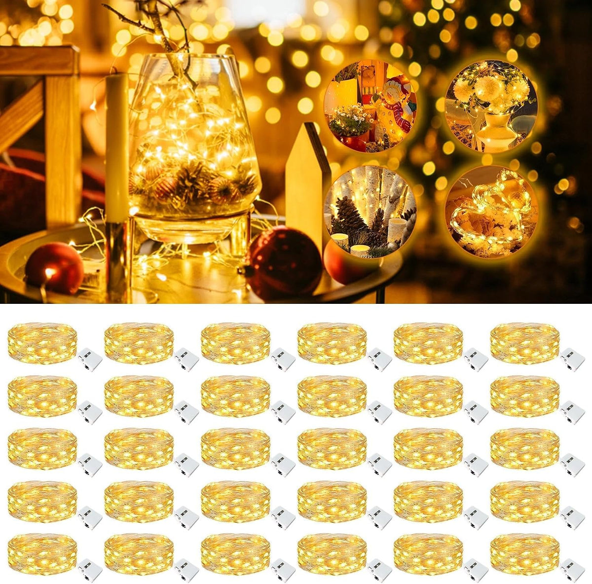 30 Units 7ft LED Fairy String Lights  Warm White Battery Powered Decor