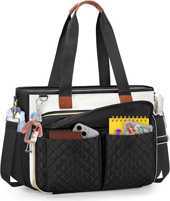 Teacher Work Tote Bag with 15.6" Laptop Fit & Cup Holders