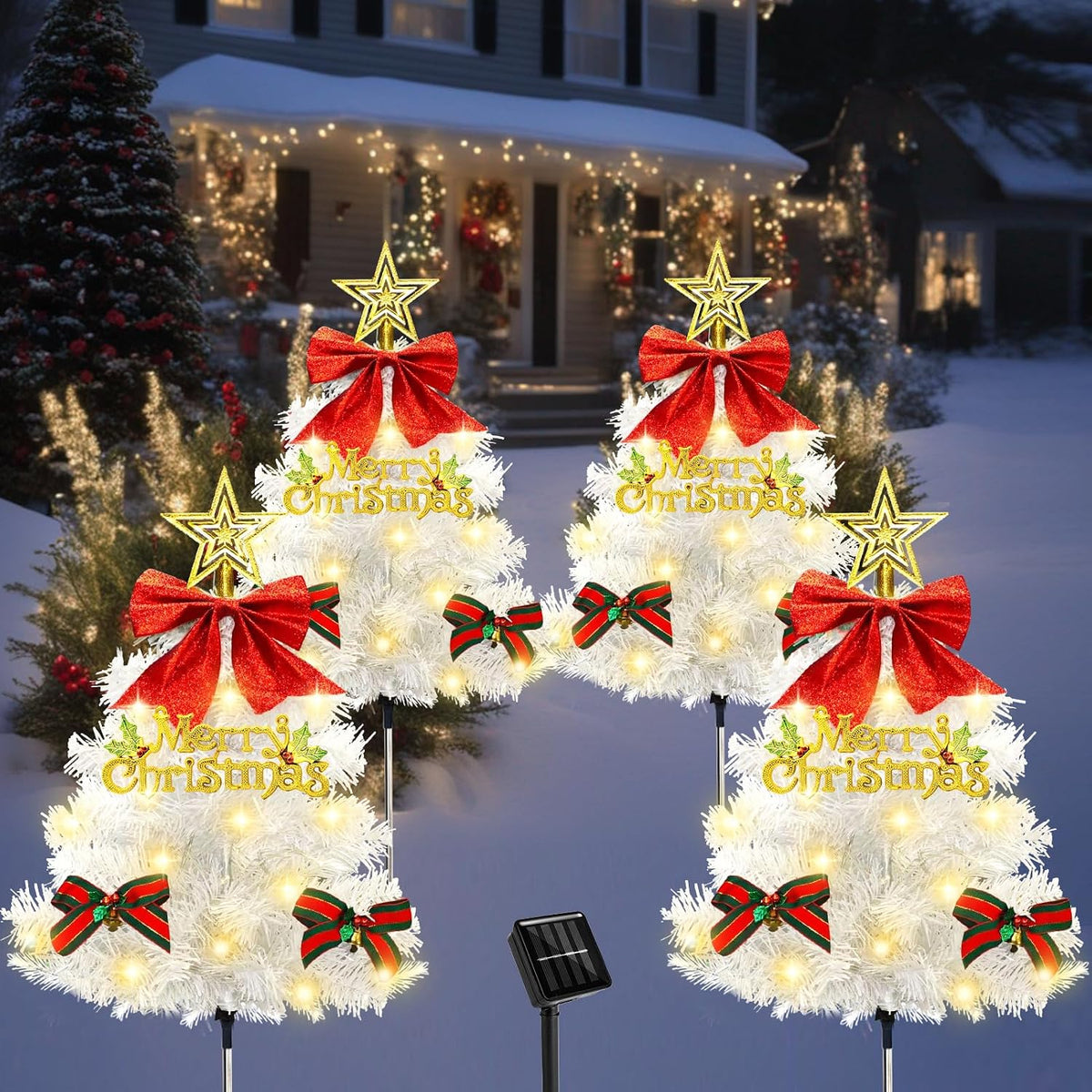 White Christmas Tree Solar Pathway Lights