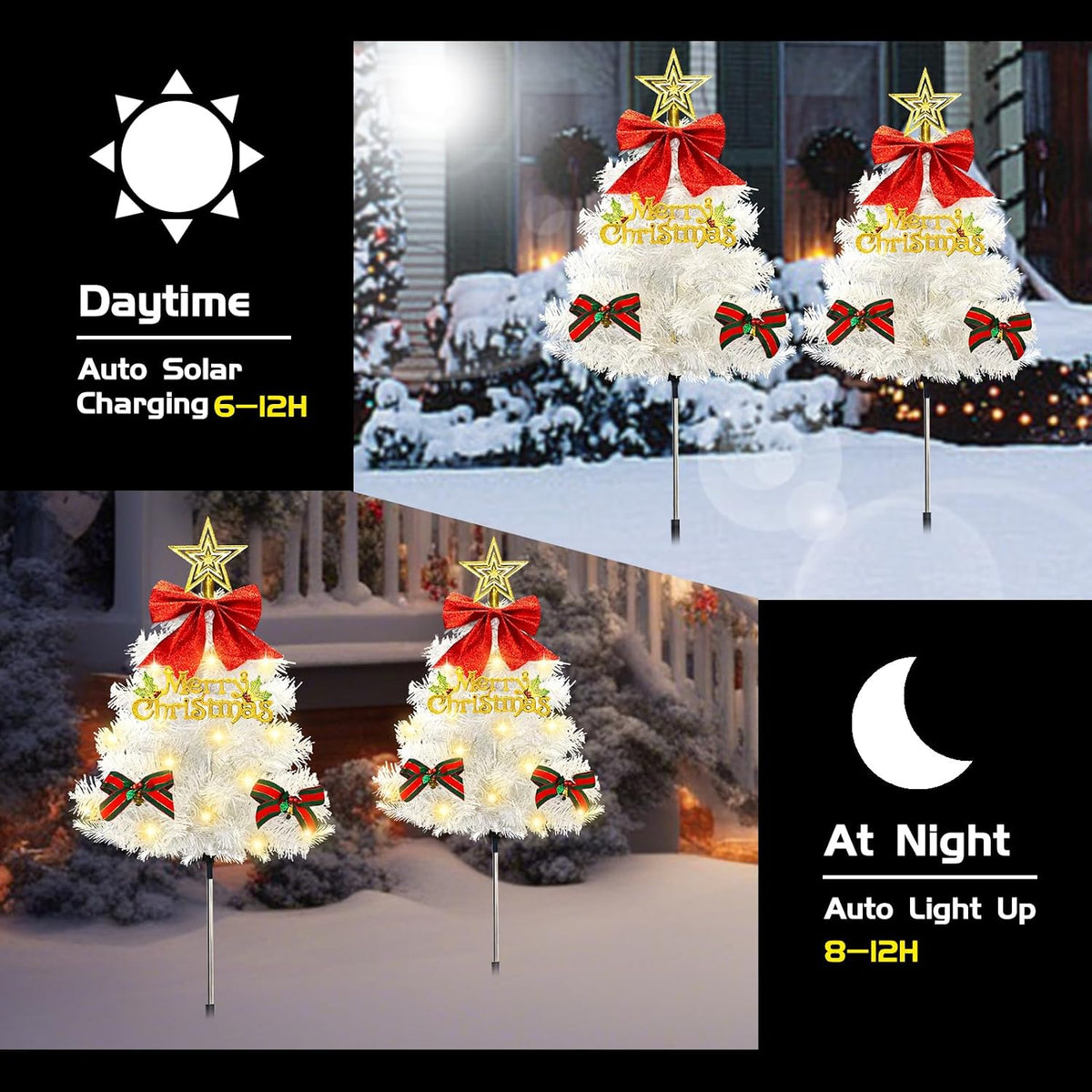 White Christmas Tree Solar Pathway Lights