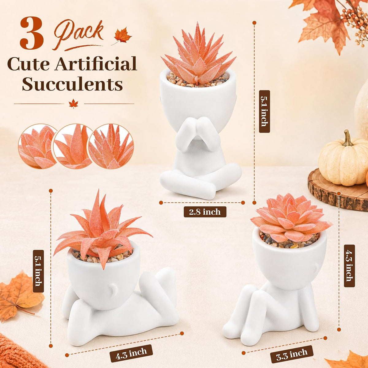 3-Pack Fall Faux Succulent Plants with Pots
