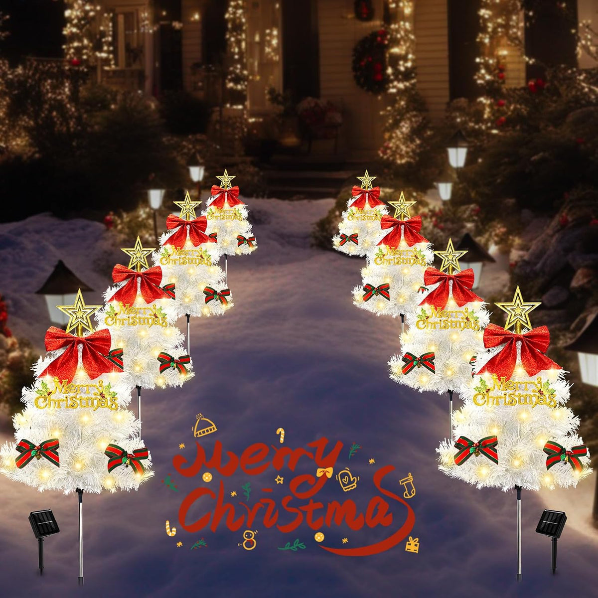 White Christmas Tree Solar Pathway Lights