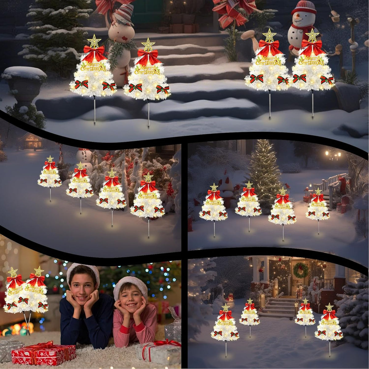 White Christmas Tree Solar Pathway Lights