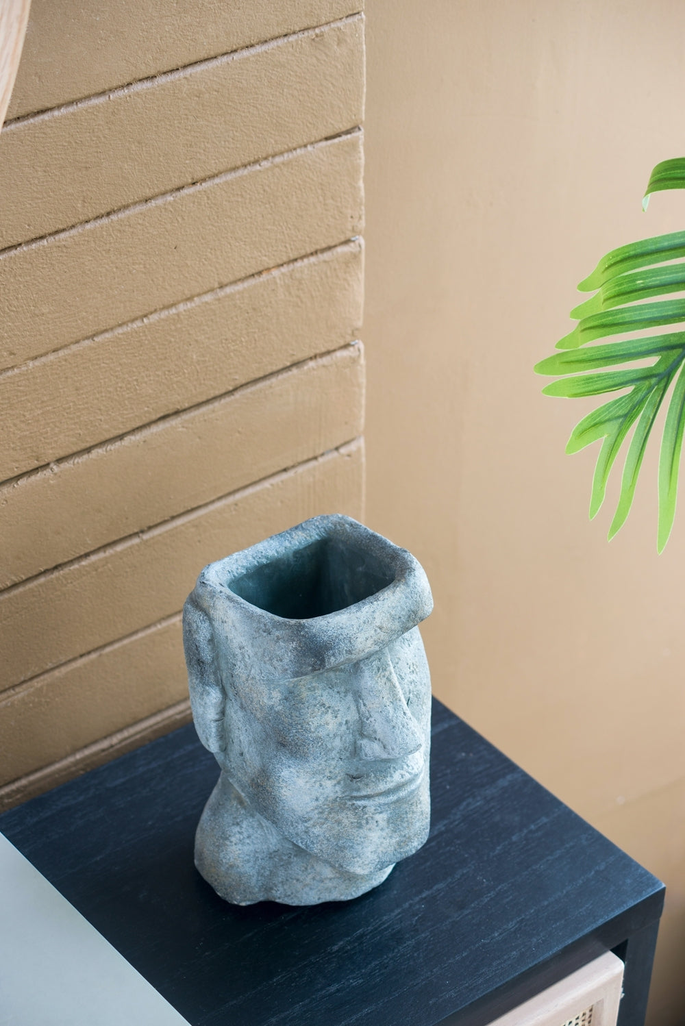 Easter Island Head Cement Planter, 5 × 5.5 × 9 in