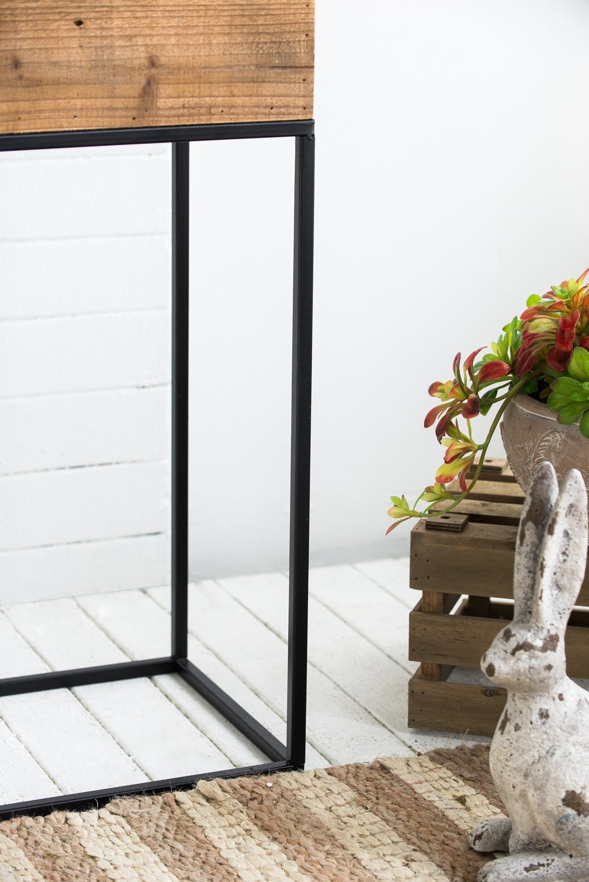 Set of 2 Reclaimed Wood Planters with Iron Stands