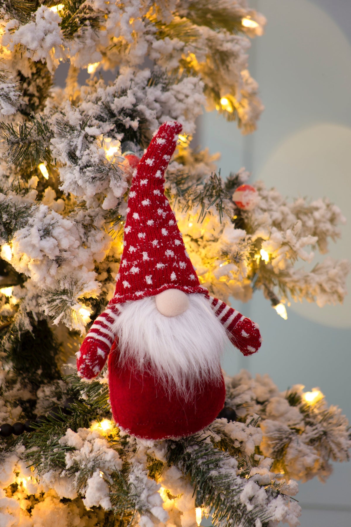 Red and White Fabric Gnome Table Sitters, Set of Two, for Christmas