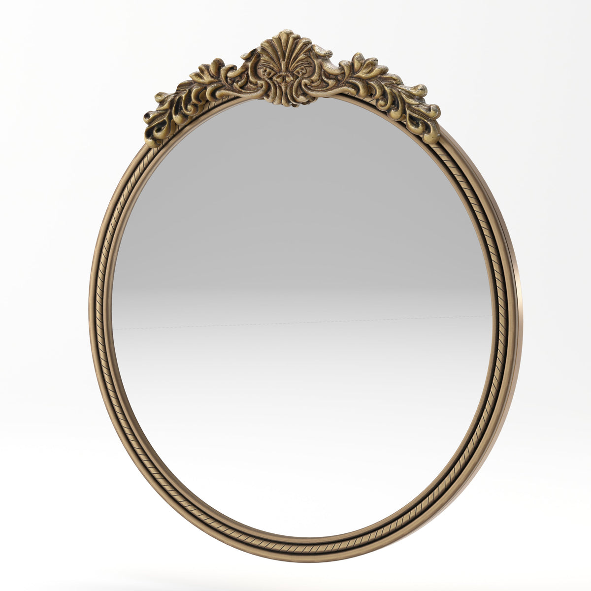 Round Wall Mirror – Ornate Wood Frame Antique Gold 33.27" x 31.5" for