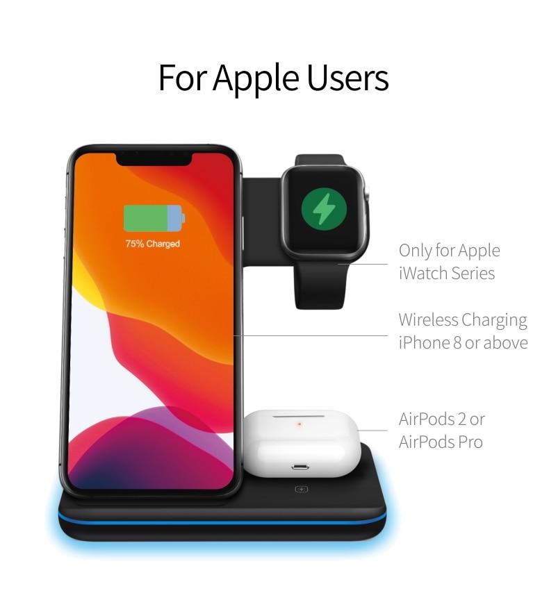 15W 3 in 1 Fast Wireless Charging Station for Mobile Phones
